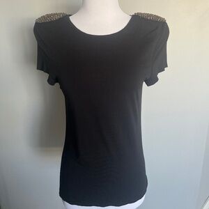 Alice Olivia Stacey Bendet Embellish Patched Shoulder Jeweled Cocktail Tee Top